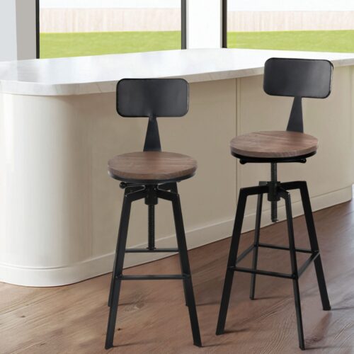 Artiss 4x Bar Stools Kitchen Dining Chairs Adjustable Wood Stool w/Backrest - Image 2