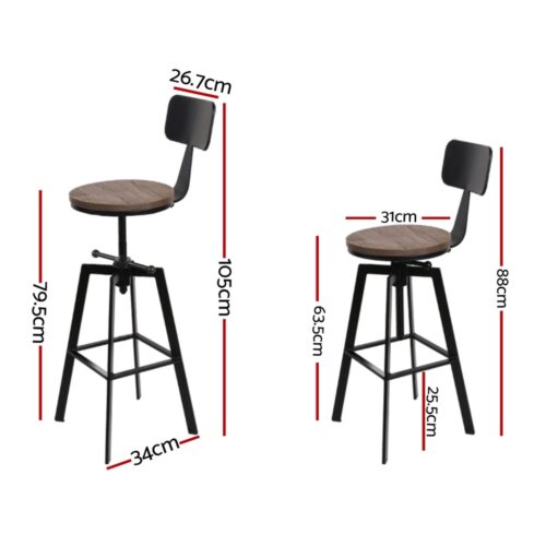 Artiss 4x Bar Stools Kitchen Dining Chairs Adjustable Wood Stool w/Backrest - Image 3