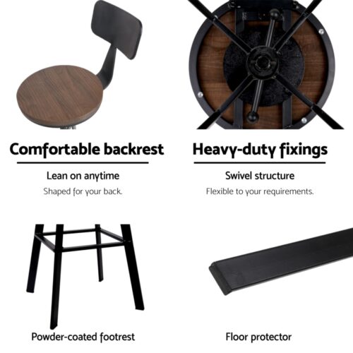 Artiss 4x Bar Stools Kitchen Dining Chairs Adjustable Wood Stool w/Backrest - Image 5