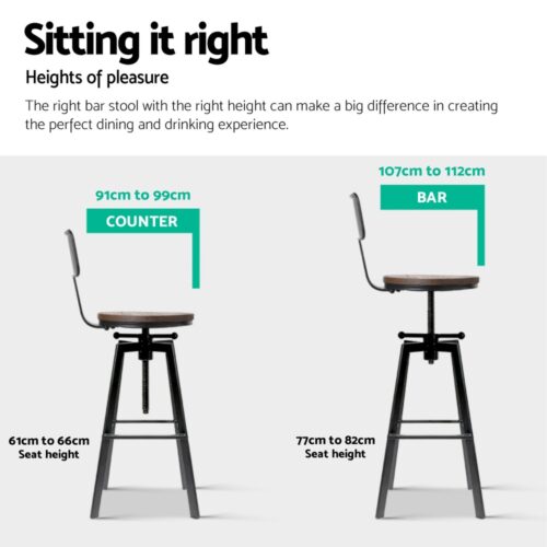 Artiss 4x Bar Stools Kitchen Dining Chairs Adjustable Wood Stool w/Backrest - Image 7