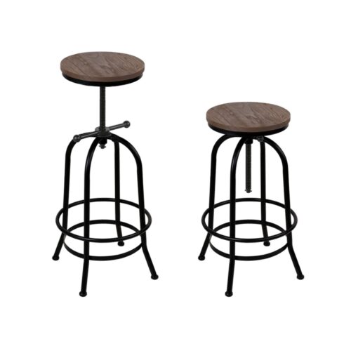 Artiss 4x Bar Stools Kitchen Dining Chairs Adjustable Wooden Vintage Stool - Image 3