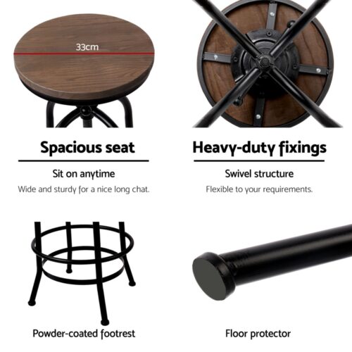 Artiss 4x Bar Stools Kitchen Dining Chairs Adjustable Wooden Vintage Stool - Image 4