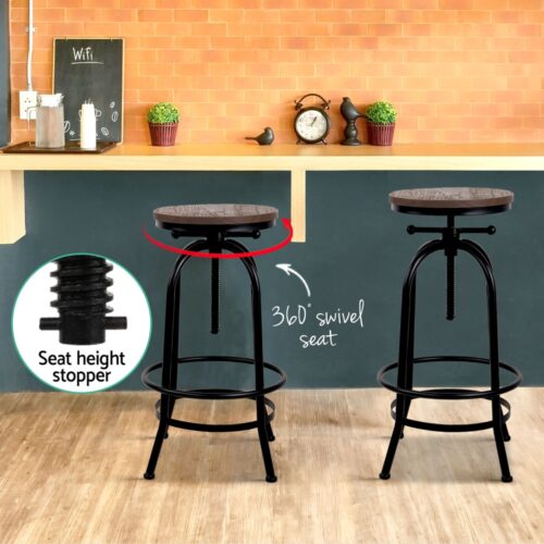 Artiss 4x Bar Stools Kitchen Dining Chairs Adjustable Wooden Vintage Stool - Image 5