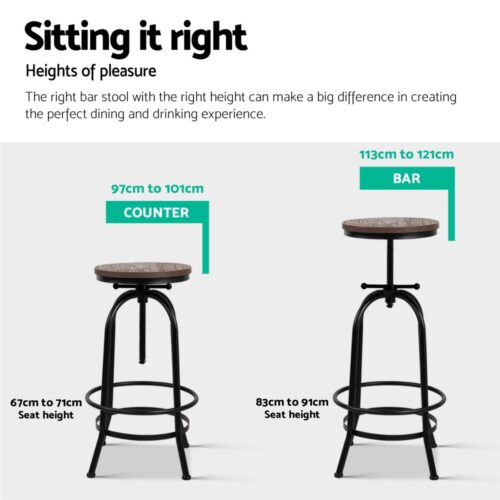 Artiss 4x Bar Stools Kitchen Dining Chairs Adjustable Wooden Vintage Stool - Image 6