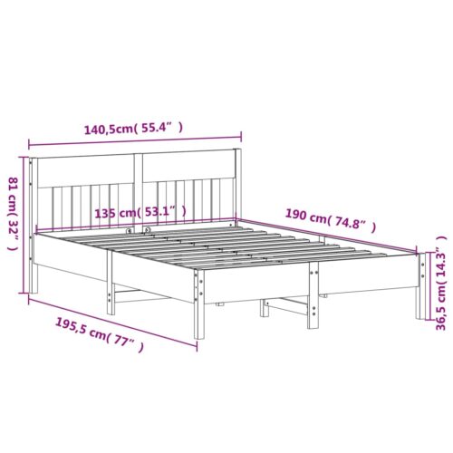 Bed Frame 135x190cm Solid Wood Pine - Image 9