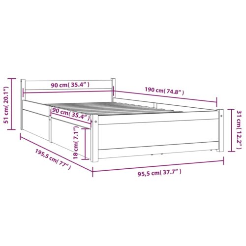 Bed Frame with Drawers White 90x190cm - Image 6