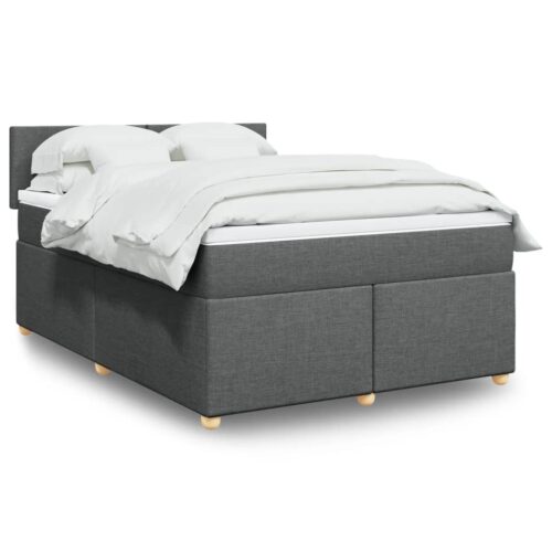 Box Spring Bed with Mattress Dark Grey Double Fabric - Image 2