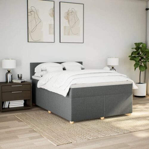 Box Spring Bed with Mattress Dark Grey Double Fabric - Image 3