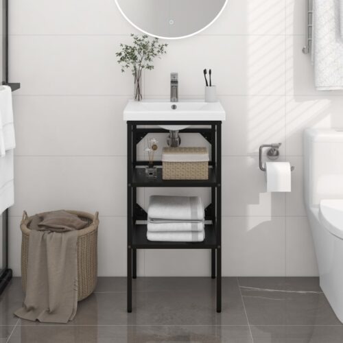 Bathroom Washbasin Frame Black 40x38x83cm Iron - Image 2