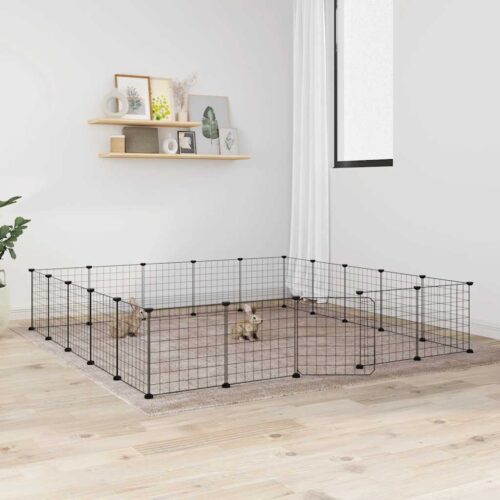20-Panel Pet Cage with Door Black 35x35cm Steel
