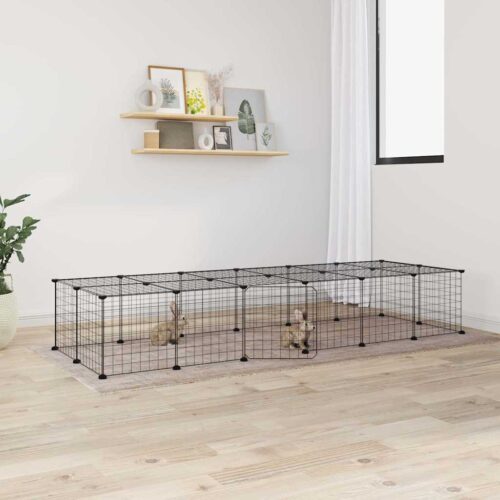 28-Panel Pet Cage with Door Black 35x35cm Steel