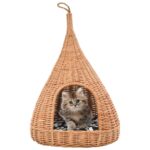 Cat House with Cushion 40x60cm Natural Willow Teepee