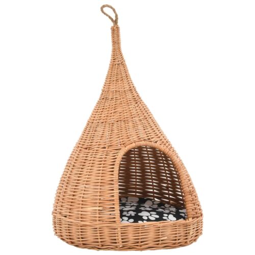 Cat House with Cushion 40x60cm Natural Willow Teepee - Image 2