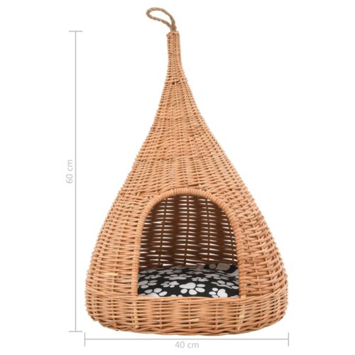 Cat House with Cushion 40x60cm Natural Willow Teepee - Image 8