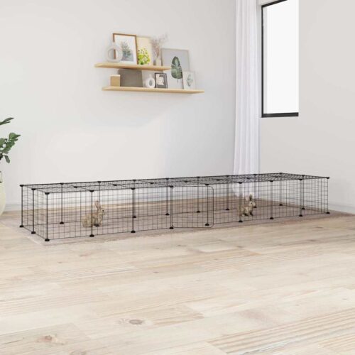 36-Panel Pet Cage with Door Black 35x35cm Steel