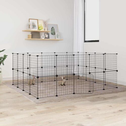 36-Panel Pet Cage with Door Black 35x35cm Steel - Image 5