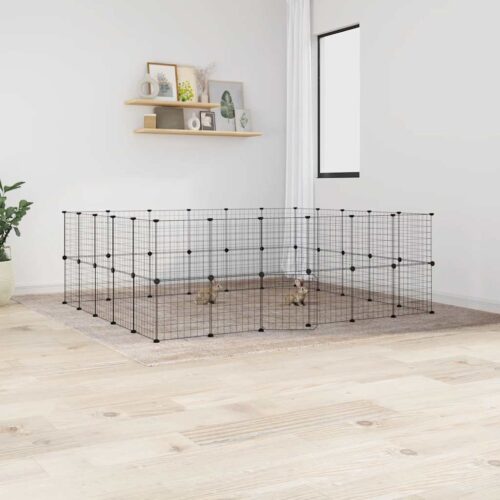 44-Panel Pet Cage with Door Black 35x35cm Steel