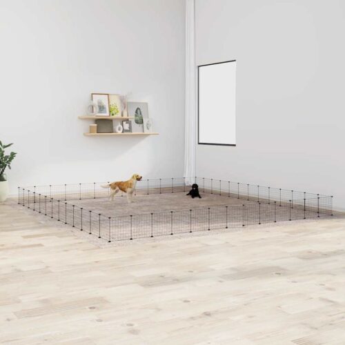 52-Panel Pet Cage with Door Black 35x35cm Steel - Image 5
