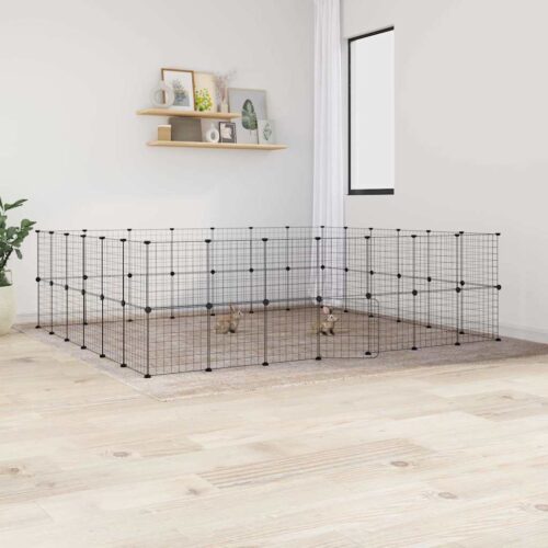 52-Panel Pet Cage with Door Black 35x35cm Steel
