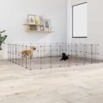 60-Panel Pet Cage with Door Black 35x35cm Steel