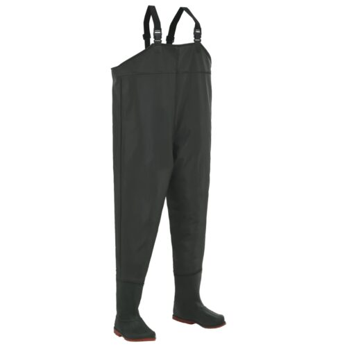 Waterproof Chest Waders with Boots PVC Hunting Fishing Tackle Wading Pants Green Size 43