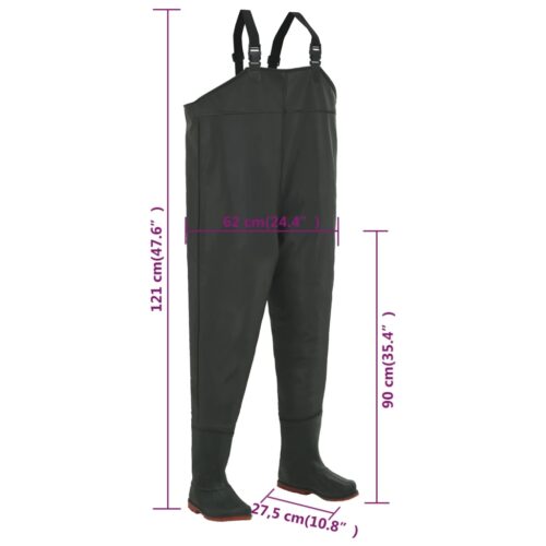 Waterproof Chest Waders with Boots PVC Hunting Fishing Tackle Wading Pants Green Size 43 - Image 7