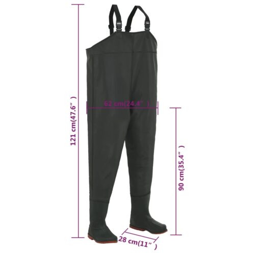 Waterproof Chest Waders with Boots PVC Hunting Fishing Tackle Wading Pants Green Size 44 - Image 7
