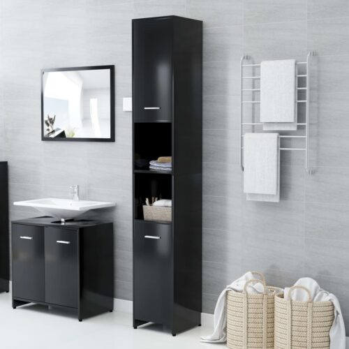 Bathroom Cabinet Black 30x30x183.5cm Engineered Wood - Image 2