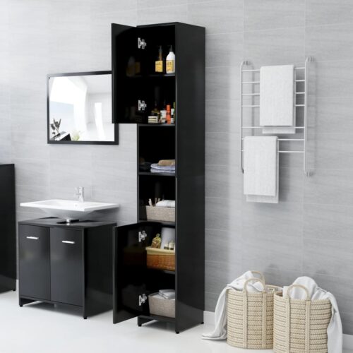 Bathroom Cabinet Black 30x30x183.5cm Engineered Wood - Image 3