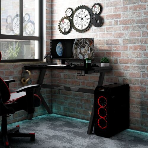 Gaming Desk LED with Y Shape Black 90x60x75cm - Image 2