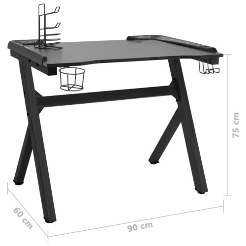 Gaming Desk LED with Y Shape Black 90x60x75cm - Image 12
