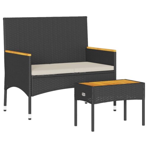 Garden Bench 2-Seater with Cushions Table Black Poly Rattan