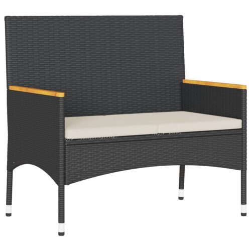 Garden Bench 2-Seater with Cushions Table Black Poly Rattan - Image 4