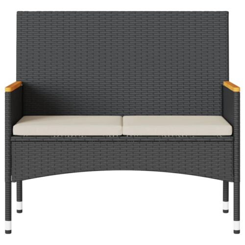 Garden Bench 2-Seater with Cushions Table Black Poly Rattan - Image 5