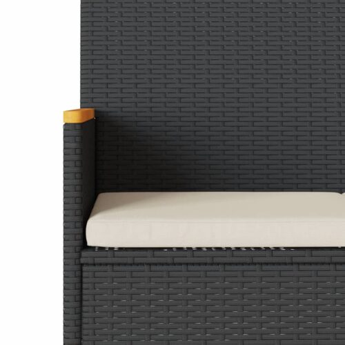 Garden Bench 2-Seater with Cushions Table Black Poly Rattan - Image 9