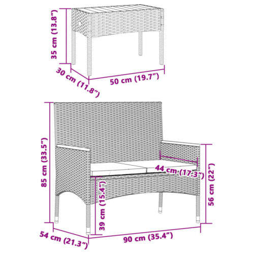 Garden Bench 2-Seater with Cushions Table Black Poly Rattan - Image 11