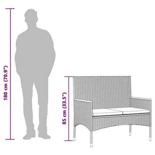 Garden Bench 2-Seater with Cushions Table Black Poly Rattan - Image 12