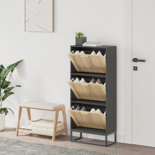 Shoe Cabinet Black 52x25x120cm Engineered Wood - Image 2