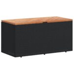 Garden Storage Box Black 110x50x54cm Poly Rattan Acacia Wood