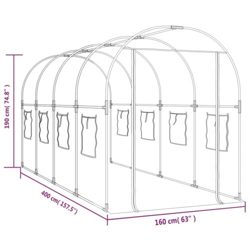 Greenhouse Transparent 160x400x190cm PVC Powder-coated Steel - Image 6