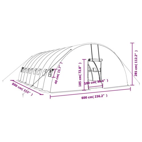 Steel Greenhouse Walk-in Tunnel Plant Garden Shed Grow House Dome Green 8x6x2.85m - Image 12