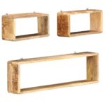 3-Piece Wall Cube Shelf Set Soild Mango Wood