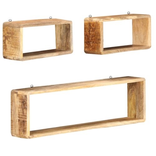 3-Piece Wall Cube Shelf Set Soild Mango Wood