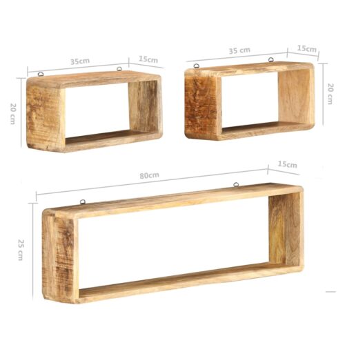 3-Piece Wall Cube Shelf Set Soild Mango Wood - Image 5
