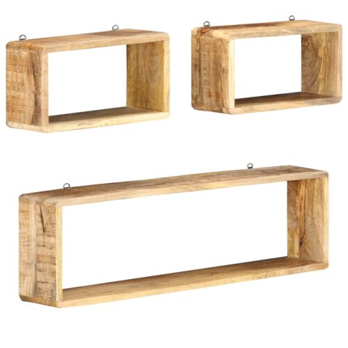 3-Piece Wall Cube Shelf Set Soild Mango Wood - Image 9