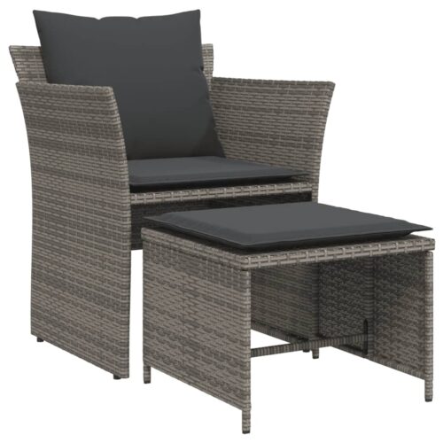 Garden Chair with Footstool Grey Poly Rattan Wicker Outdoor Patio Furniture - Image 13