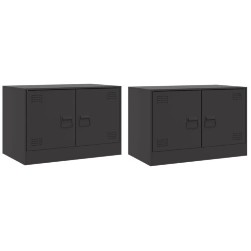 TV Cabinets 2pcs Black 67x39x44cm Steel - Image 2