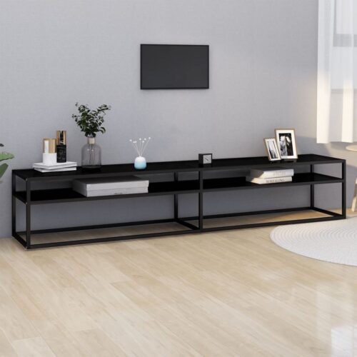 TV Cabinet Black 220x40x40.5cm Tempered Glass - Image 7