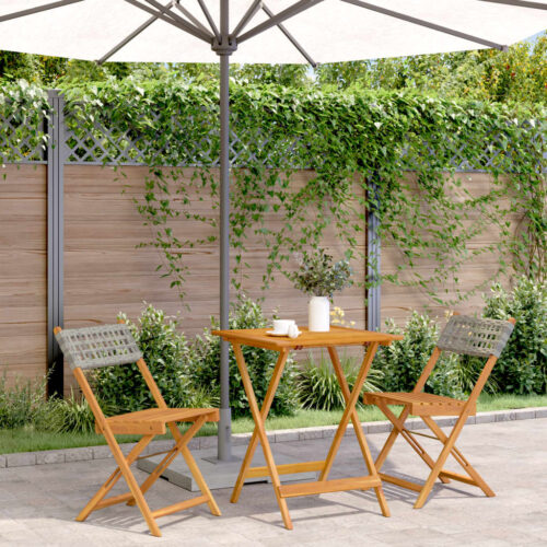 3-Piece Bistro Set Grey Poly Rattan Wicker Outdoor Patio Furniture Wood Timber Outdoor Patio Furniture - Image 2