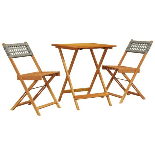 3-Piece Bistro Set Grey Poly Rattan Wicker Outdoor Patio Furniture Wood Timber Outdoor Patio Furniture - Image 13